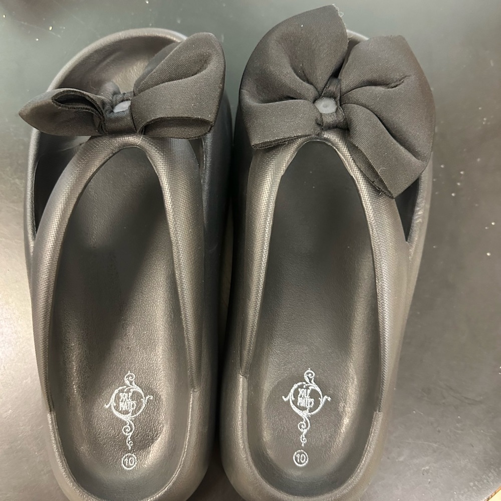 Black Bow Slide Sandals - Women's Comfortable Fashion Slides